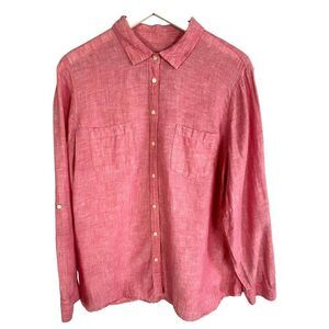 Talbots 100% Linen Pink Button-down, optional tab sleeve, size XL